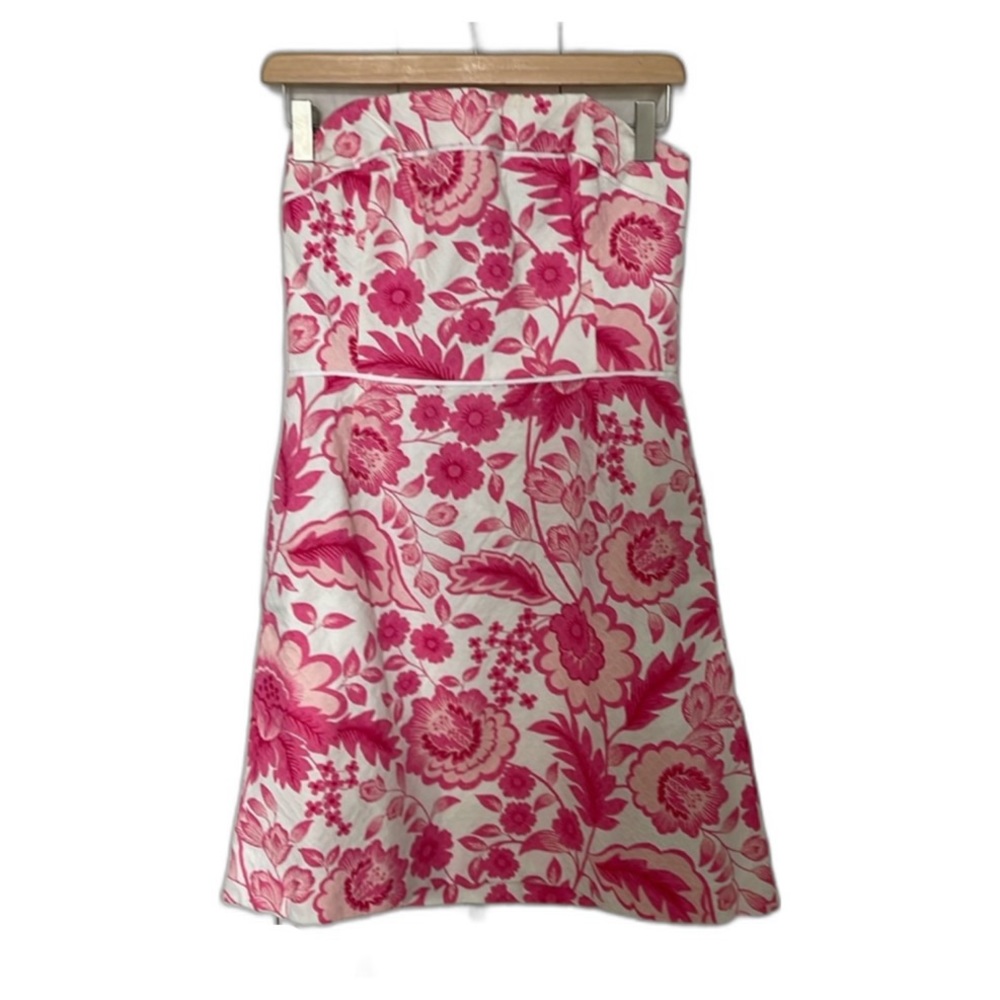 SOUTHERN TIDE strapless pink white dress pockets size 6 small floral rush - Picture 1 of 9